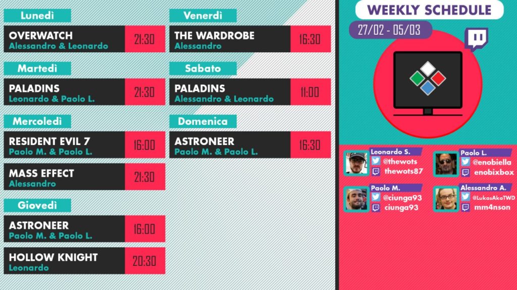 Dirette Twitch 28/02 - 05/03